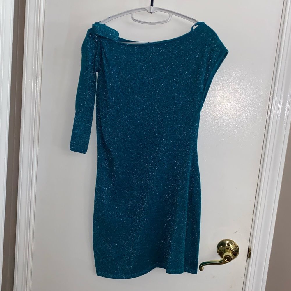 Mandee Blue Sparkle Tie Shoulder Dress